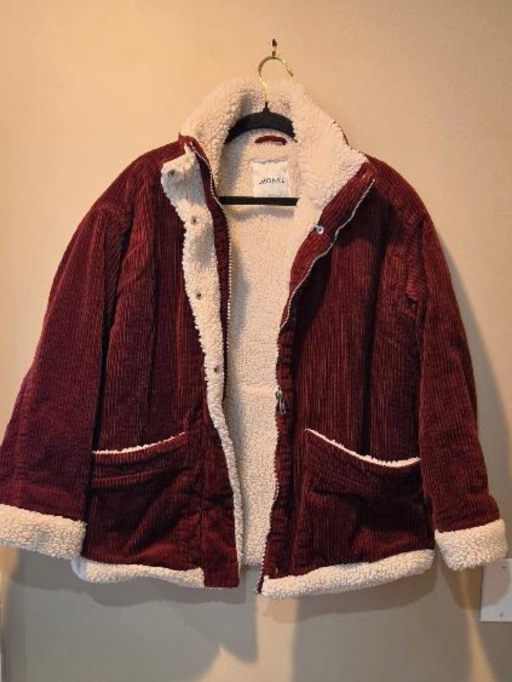 Monki Shea Cord Faux Shearling Lined Jacket